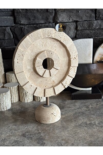 Polen Stone Doğal Taş Traverten Dekoratif Obje – 25 cm Çap | 35 cm