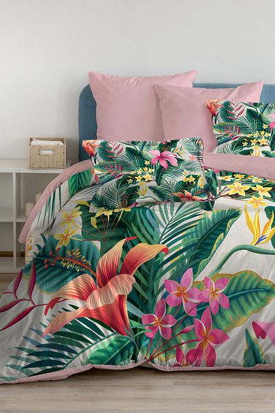 MonoHome Double Duvet Cover 100% Cotton Oeko-Tex ® Certified Special Woven Palm