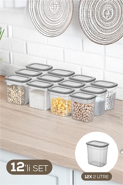 Vienev Set of 12 Long Rectangular Storage Container with Poly Transparent Lid 2 Liters
