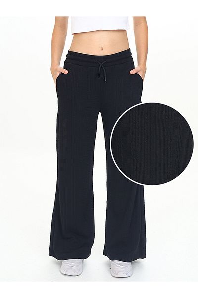 Denokids Pantaloni de sport de bază negri cu picioare largi pentru fete