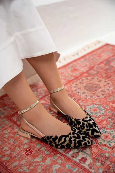 LamintaGlobal Owen Gold-Leopard Tweed Low Heeled Ankle Lace-Up Women's Babet