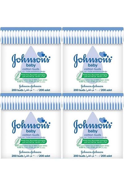 Johnson's جونسون - مسحات تنظيف الأذن للأطفال 200 قطعة (مجموعة من 4)