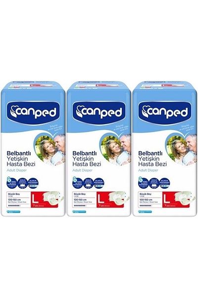 Canped Adult Waistband Diapers - Polyethylene L-Large, Large Size 21 Pieces (3Pk*7)