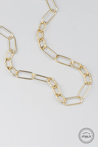 So CHIC... İtalyan 18 Ayar Sarı Altın Kaplama 50 Cm Gümüş Zincir Kolye