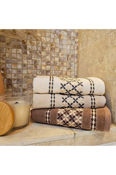 Kotonia Home Set of 3 Towels - Family Carry, 100% Cotton, Size 50x90 Cm, Chocolate