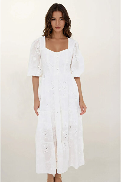 Hiccup Rochie maxi din bumbac cu decupaj inimă brodat