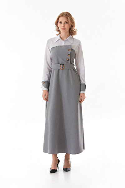 Fulla Moda Πουκαμίσα με λεπτομέρειες και ζώνη, φόρεμα με λάστιχο στη μέση