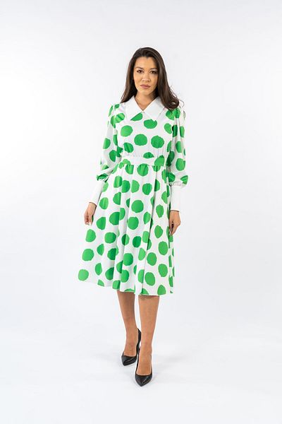 Gorgeaux Rochie Alba Cu Buline Verzi Nada - M(38)