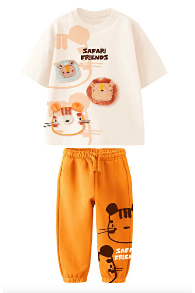 Lolliboomkids New Season 3D Applique Detailed Boys Safari Printed Cotton Top and Bottom Set