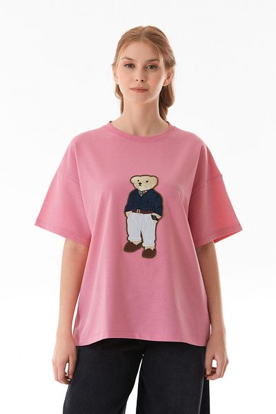 Fulla Moda Teddy Bear Embroidered Oversize T-Shirt