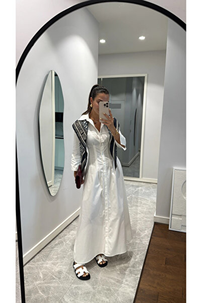 My Blog Weißes Gabardine-Kleid mit Knöpfen – 3027