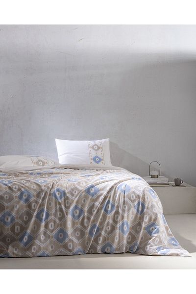 Madame Coco Avril Ranforce Bedrucktes Bettbezug-Set, 100 % Baumwolle, Einzelbett, Beige