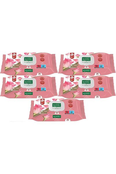 Komili Wet Towel Wipes 90 Sheets Rose Scented (Set of 5) with Practical Cover (450 Sheets)