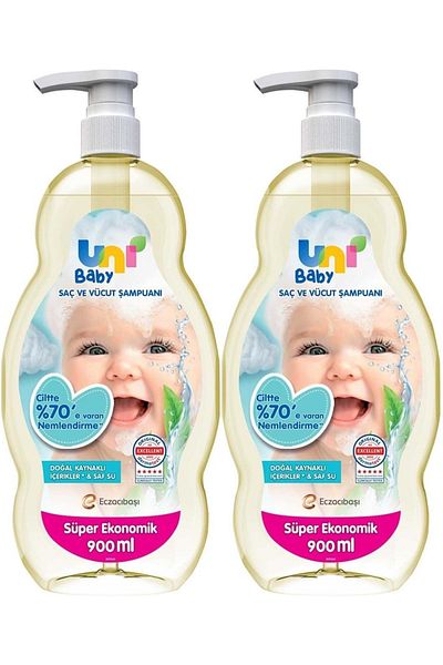 Uni Baby Baby Hair and Body Shampoo 900ml Classic (with Pump) (Set of 2)