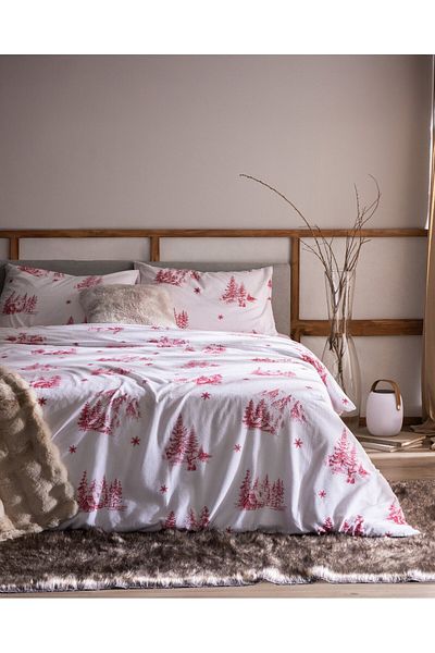 Madame Coco Faon Bettwäsche-Set, Doppelbett, Flanell, 100 % Baumwolle, Rot