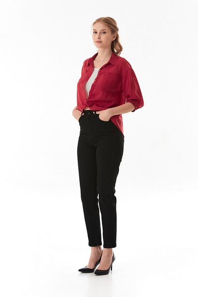 Fulla Moda Cămașă crop cu buzunar dublu cu detaliu de bază