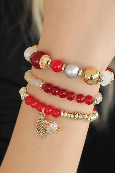 BESKAR Burgundy Red Beaded Bracelet