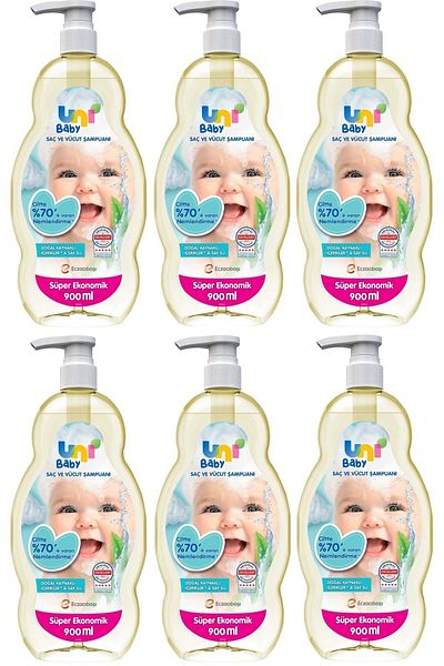 Uni Baby Baby Hair and Body Shampoo 900ml Classic (with Pump) (Set of 6)