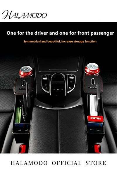 HALAMODO 2PCS Car Seat Gap Container PU Leather Side Pocket Organizer Universal Car Console Organizer Space S