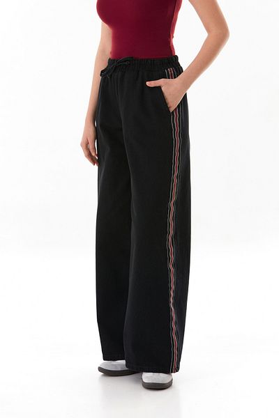 Fulla Moda Wide Leg Jean with Tie Waist and Side Stripes