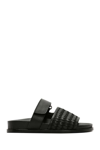 Derimod Black Knitted Leather Women's Slippers - 24sfd 120429