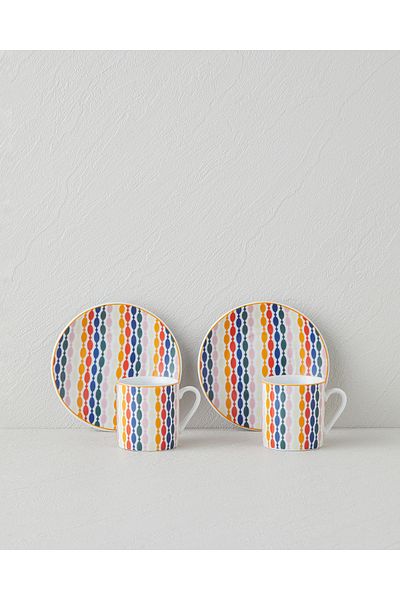 English Home Colorful Feliz Porcelain 4 Piece Coffee Set for 2 People 80 ml