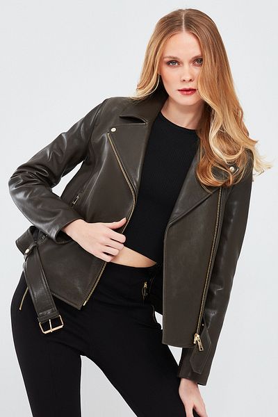 Derimod Green Biker Leather Melody Women's Jacket - 24sgd5174ve
