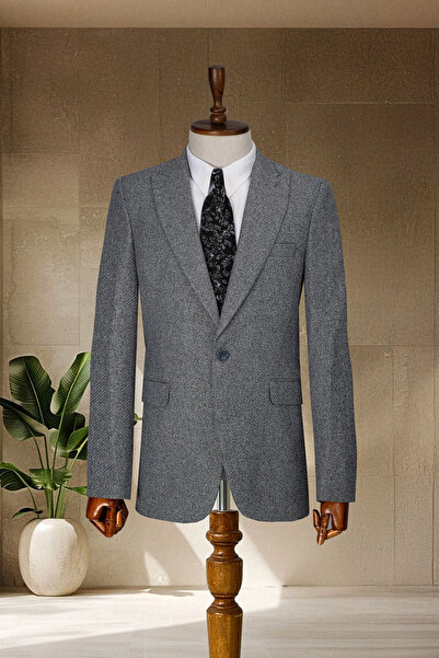 MODA DİNA Gri Italyan Stil Slim Fit Klasik Erkek Blazer Ceket