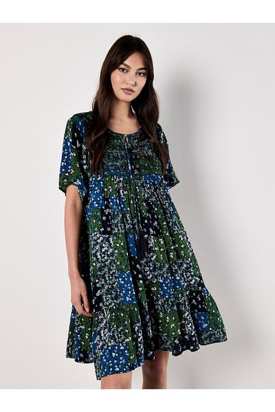 Apricot Florales Patchwork-kleid