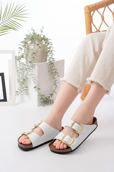 GNY AYAKKABI Women's Orthopedic Sole Double Buckle Stock Slippers