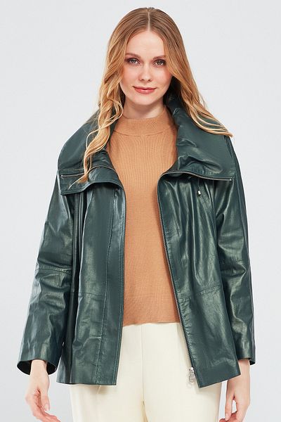Derimod Green Oversize Leather Coat - Wide Collar Felicita Women's 24sgd50891t