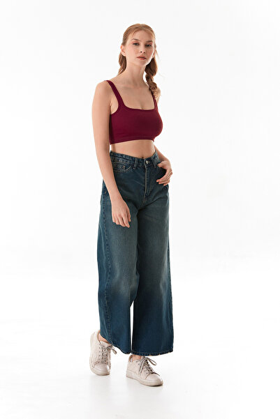 Fulla Moda Blugi largi cu fermoar cu talie înaltă