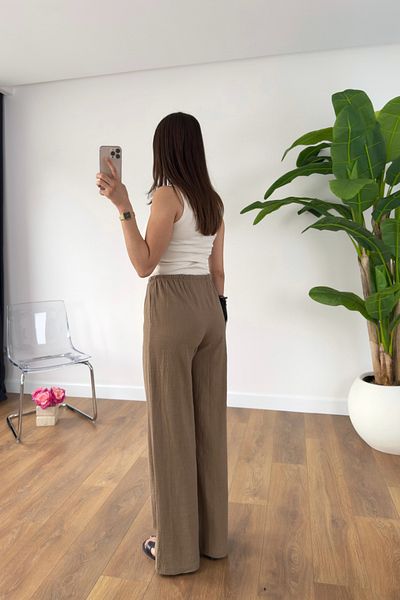 BİRCANÇİL Sevin Brown Linen Tie Waist Trousers