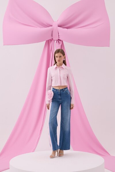 NOK İSTANBUL Love My Rose Combo Denim Pant Light blue-Pink flower