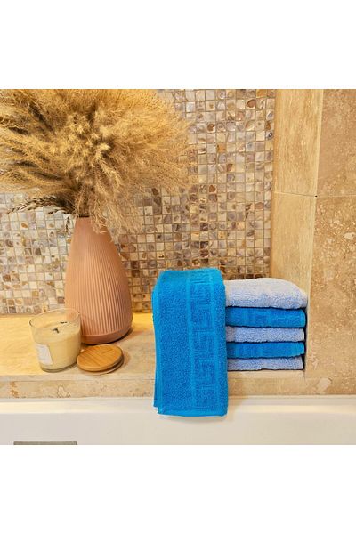 Kotonia Home Set 6 Prosoape Pentru Maini - Greek Border, 30x50 Cm, 100% Bumbac, Turquoise Cu Bleu