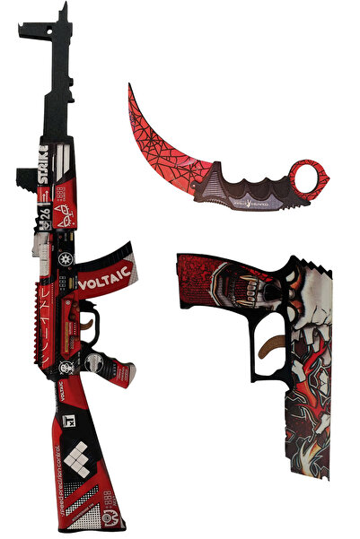 Lunarfall Ahşap Cs Go Bloodsport Skin Kaplamalı Set-3 3lü Ahşap Oyuncak Takımı
