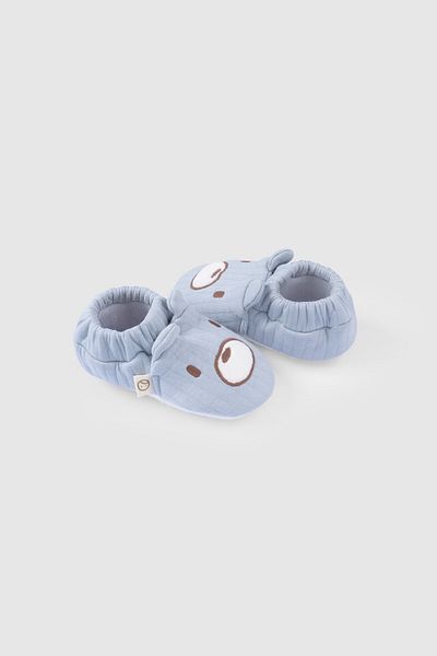 Little Gusto Quilted Teddy Bear Embroidered Baby Blue Booties
