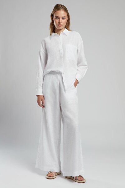 Lee Cooper Paige high waist wide leg cut wide leg white women's trousers