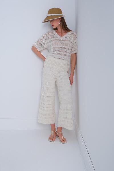 JOIN US Openwork Lined Ecru Trousers