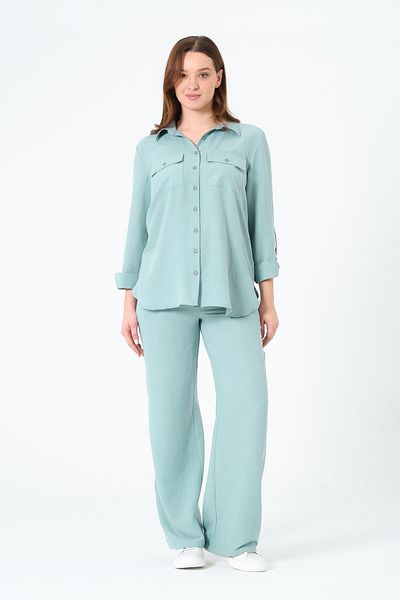 BUSA Maternity Loose Wide Leg Adjustable Waist Shirt Set Minty Green