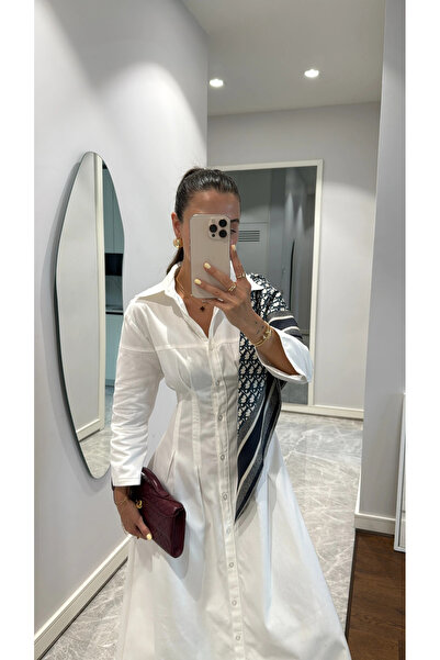 My Blog Weißes Gabardine-Kleid mit Knöpfen – 3027