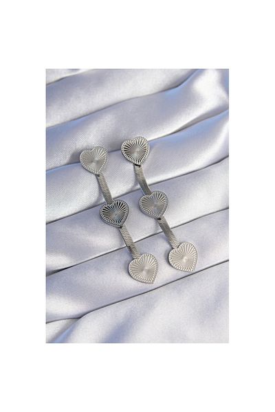 Skygo 316L Steel Silver Color Long Italian Chain Detail Heart Earrings - Tj-Bkp9023