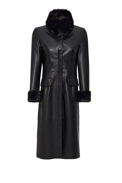 Derimod Mirella Women's Black Fur Leather Top Coat 23Wge51671M