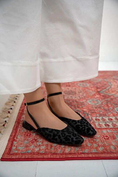 LamintaGlobal حذاء باليه نسائي من Owen Black-leopard Tweed بكعب منخفض وربطة ل...