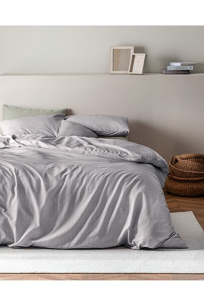 Madame Coco Odette Ranforce Bedrucktes Bettbezug-Set, Kingsize, Grau