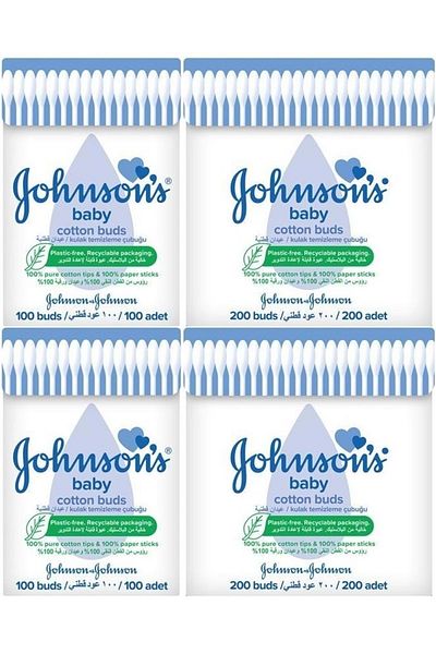 Johnson's جونسون - مسحات تنظيف الأذن للأطفال 100 قطعة + 200 قطعة إجمالي 600 قطعة (مجموعة مختلطة)