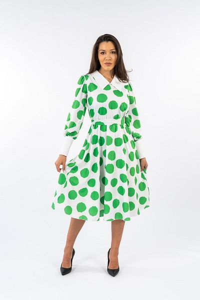 Gorgeaux Rochie Alba Cu Buline Verzi Nada - M(38)