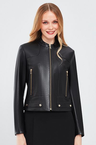 Derimod Sharon Women's Black Short Leather Jacket 24Sge51751M