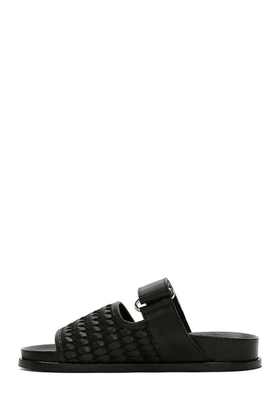 Derimod Black Knitted Leather Women's Slippers - 24sfd 120429