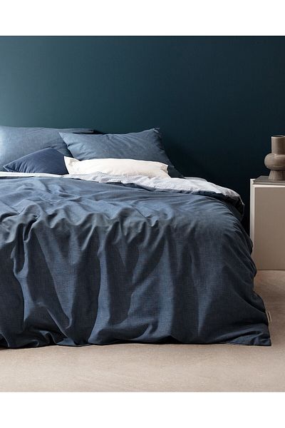 Madame Coco Juin Bedrucktes Bettbezug-Set aus Baumwolle, Kingsize, Marineblau